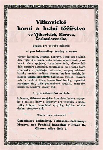 reklama z časopisu Železniční revue 1924