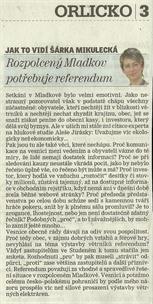 Článek z Orlického deníku ze dne 7. února 2011 týkající se výstavby větrných elektráren v lokalitě osady Petrovičky.