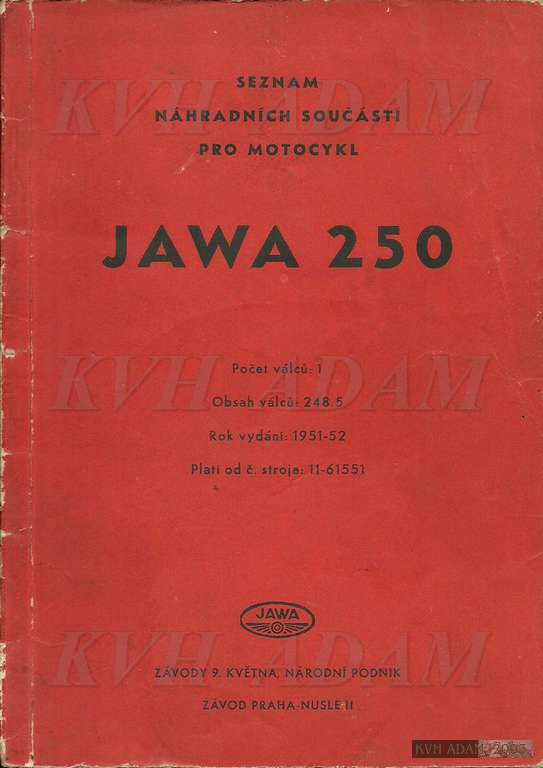 Katalog Jawa 250 pérák 1951-52